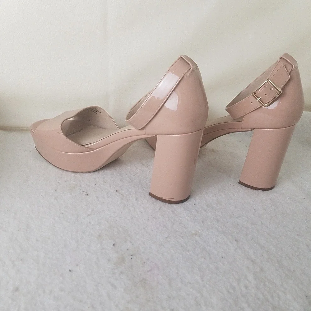 Asos Nude Patent Platform Chunky Heel Ankle Strap Sandals‎ Women's 9